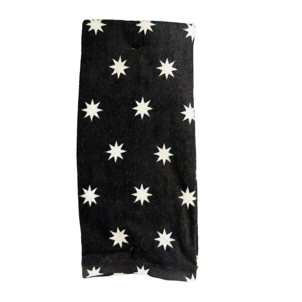 Aldi Merry Moments Holiday Hand Towel Set 2-Pack White Let It Snow Black Stars